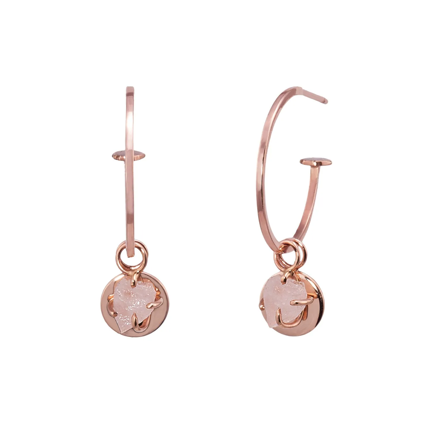 Gold Hoops with Rose Quartz and Mini Discs