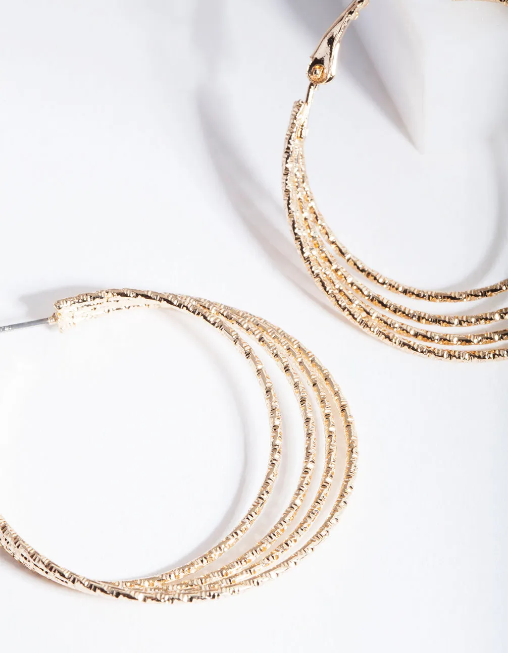 Gold Multi Textured Hoop Earrings