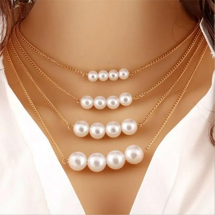 Golden Glamour & Pearls: 5 Layer Zeus Chain Necklace Set of 2