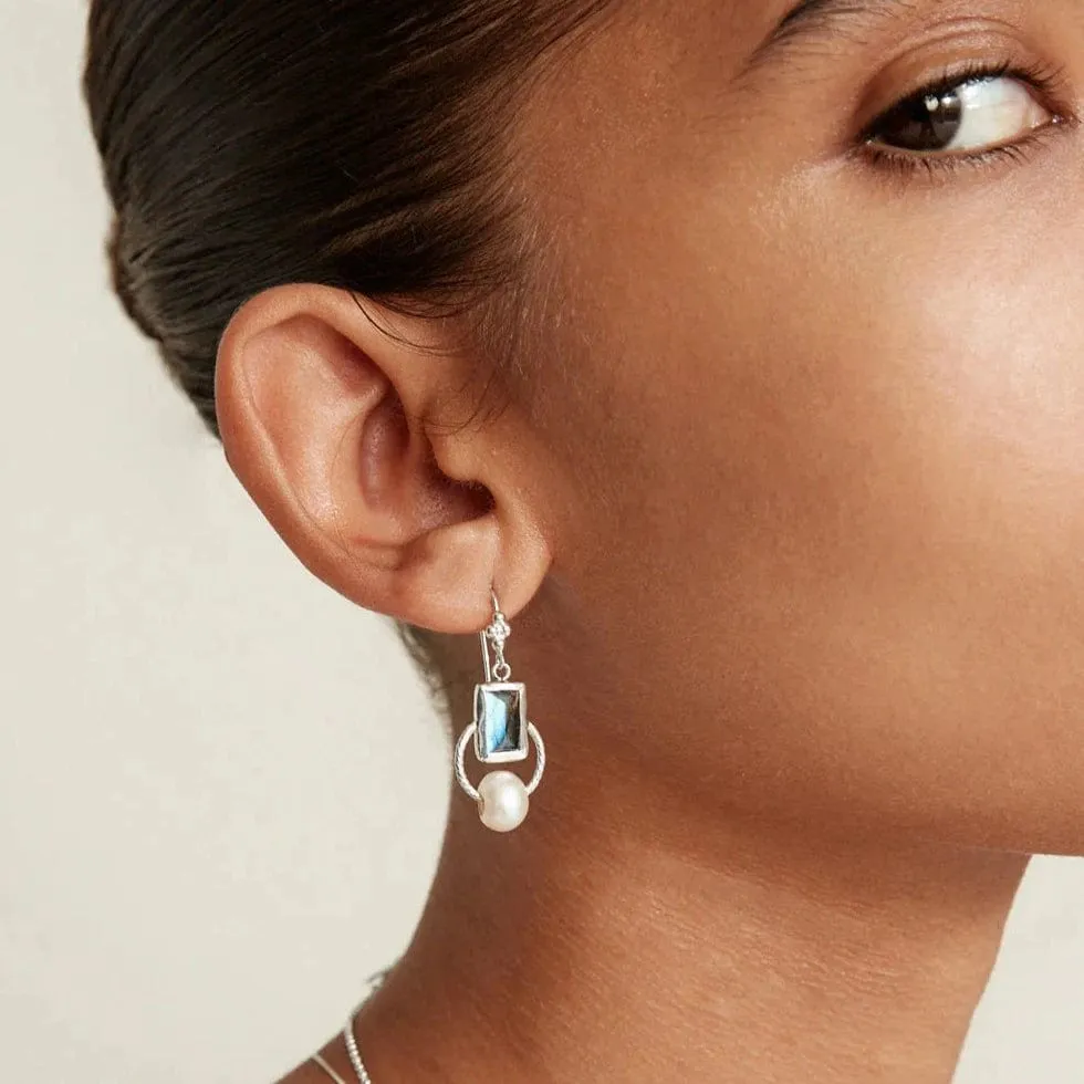 Halo Drop Earrings Silver Labradorite Mix