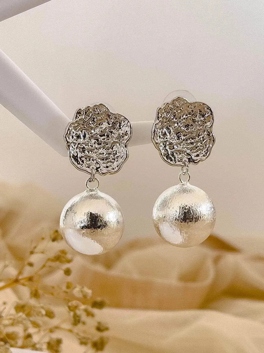 Hammered Pearl Drop Earrings