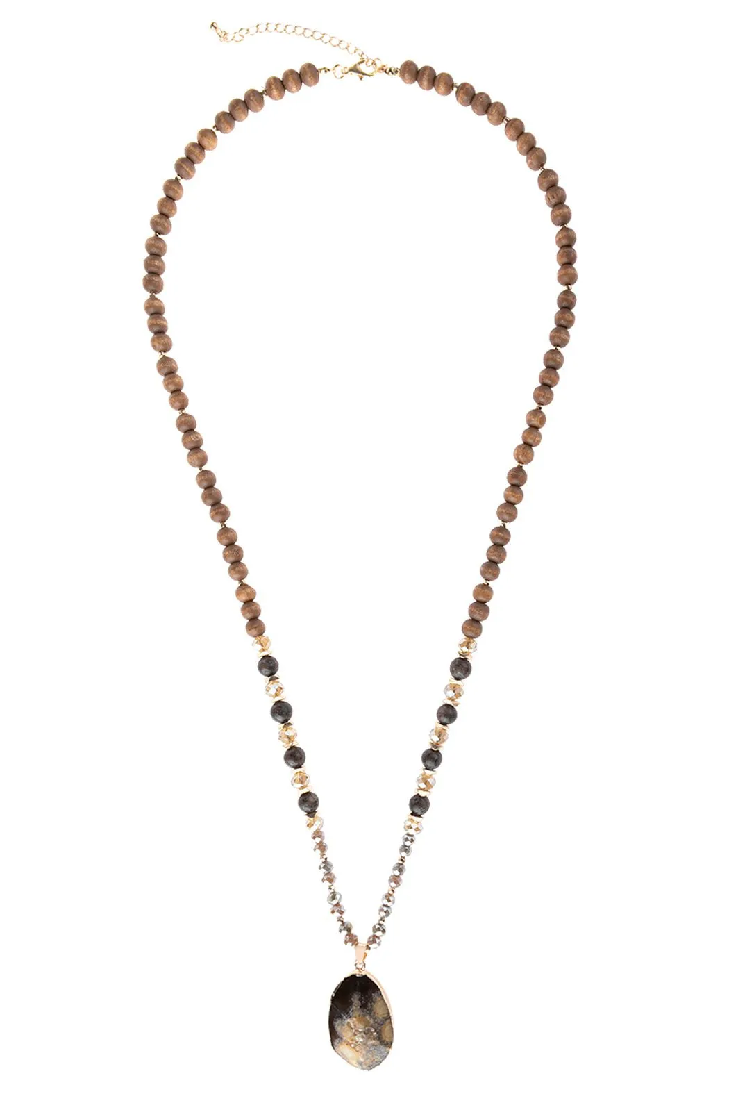 Hdn3029 - Beaded Necklace With Stone Pendant