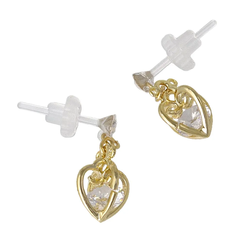 Heart Cage Stone Drop Plastic Earrings