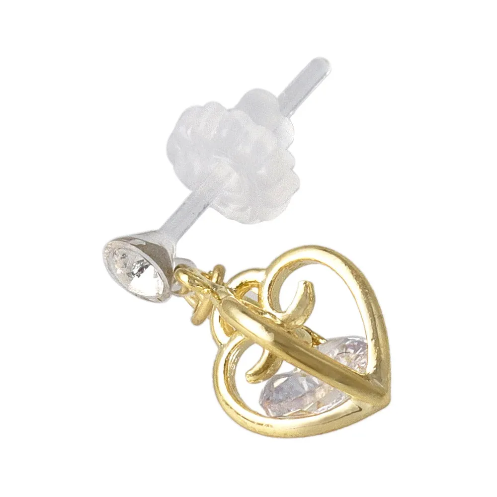 Heart Cage Stone Drop Plastic Earrings