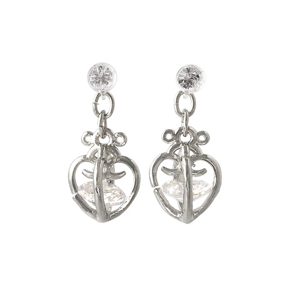Heart Cage Stone Drop Plastic Earrings