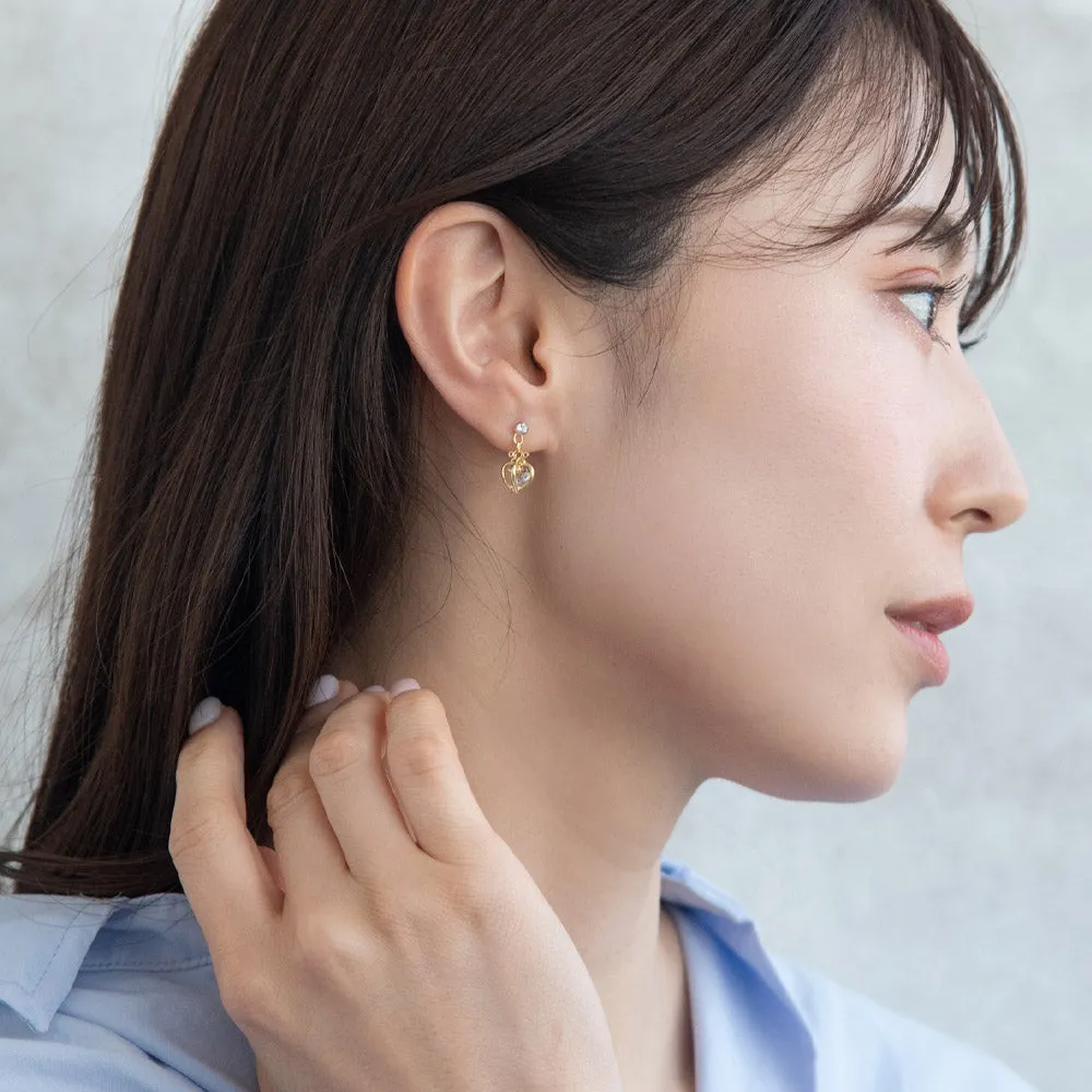 Heart Cage Stone Drop Plastic Earrings