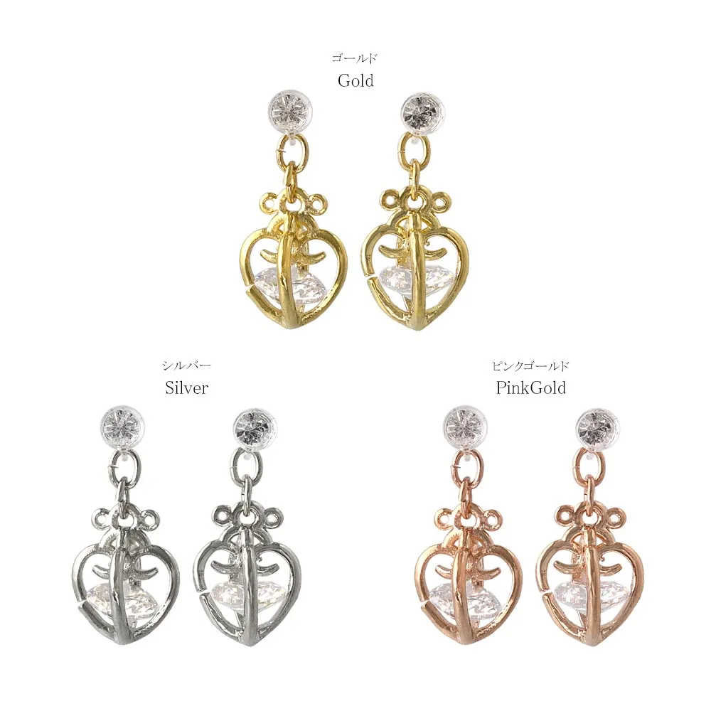 Heart Cage Stone Drop Plastic Earrings