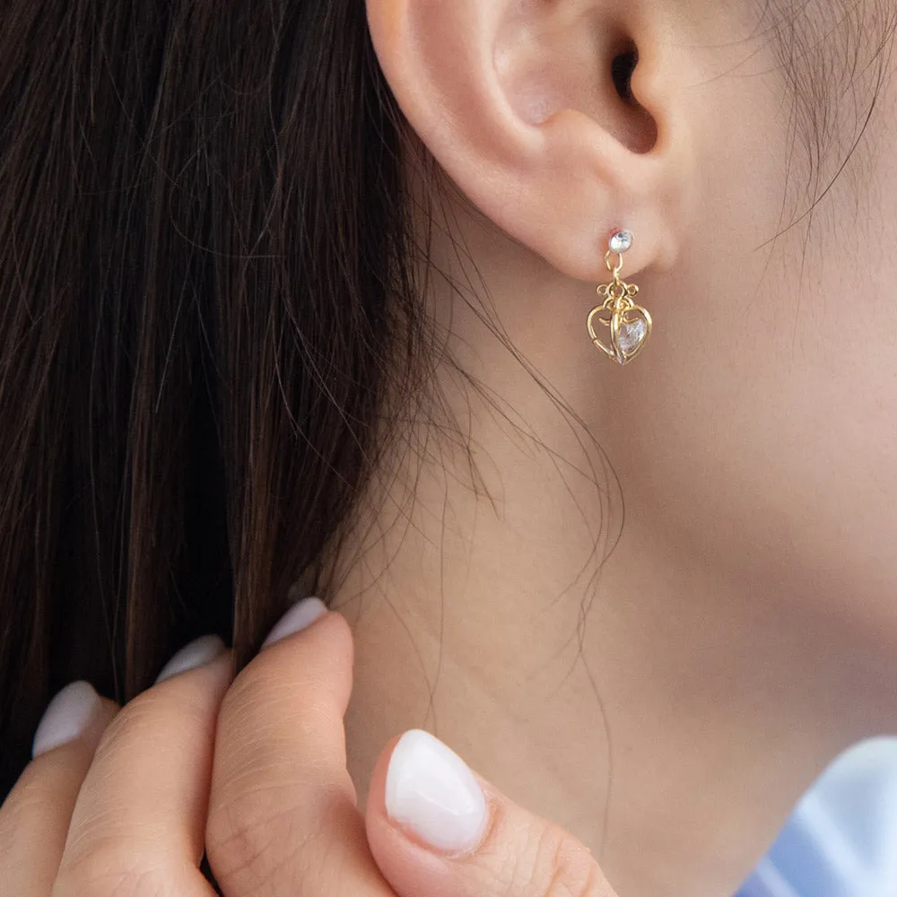 Heart Cage Stone Drop Plastic Earrings