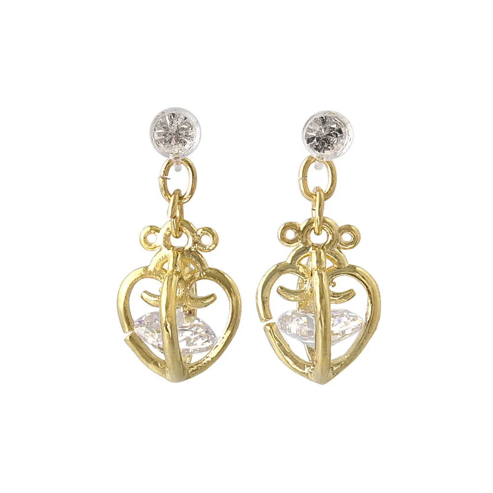 Heart Cage Stone Drop Plastic Earrings