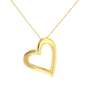 High Polish 14K Yellow Gold Simple Open Heart Necklace