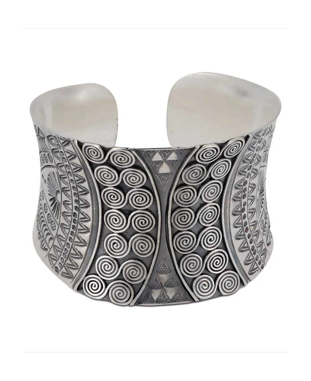 Hilltribe Sterling Silver Swirly Design Wide Cuff Bracelet