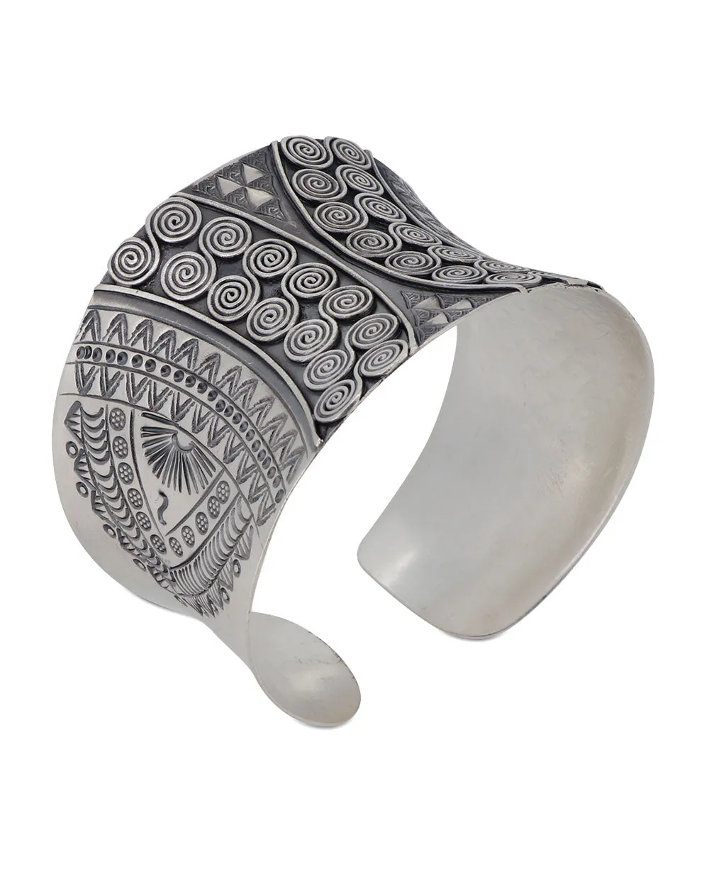 Hilltribe Sterling Silver Swirly Design Wide Cuff Bracelet