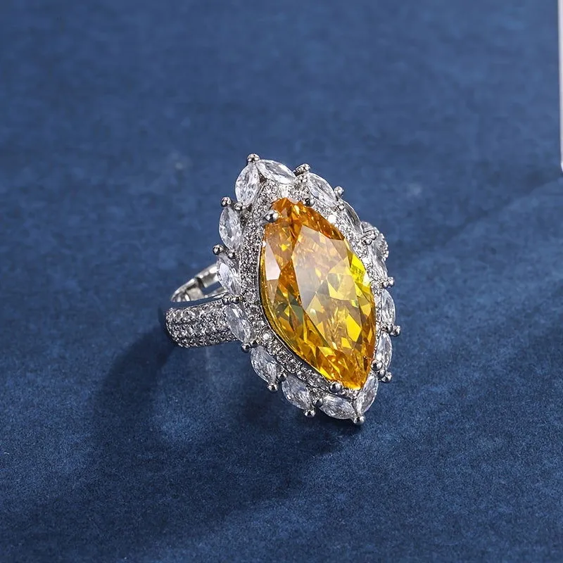 Horse Eye Shape Waterish Yellow Gemstone Ring