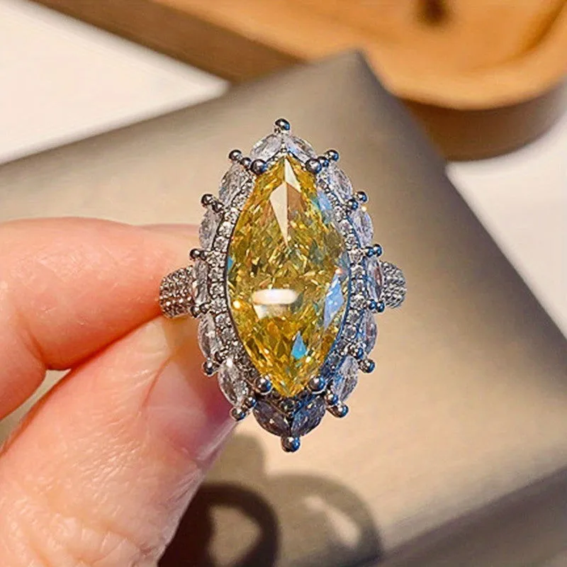 Horse Eye Shape Waterish Yellow Gemstone Ring