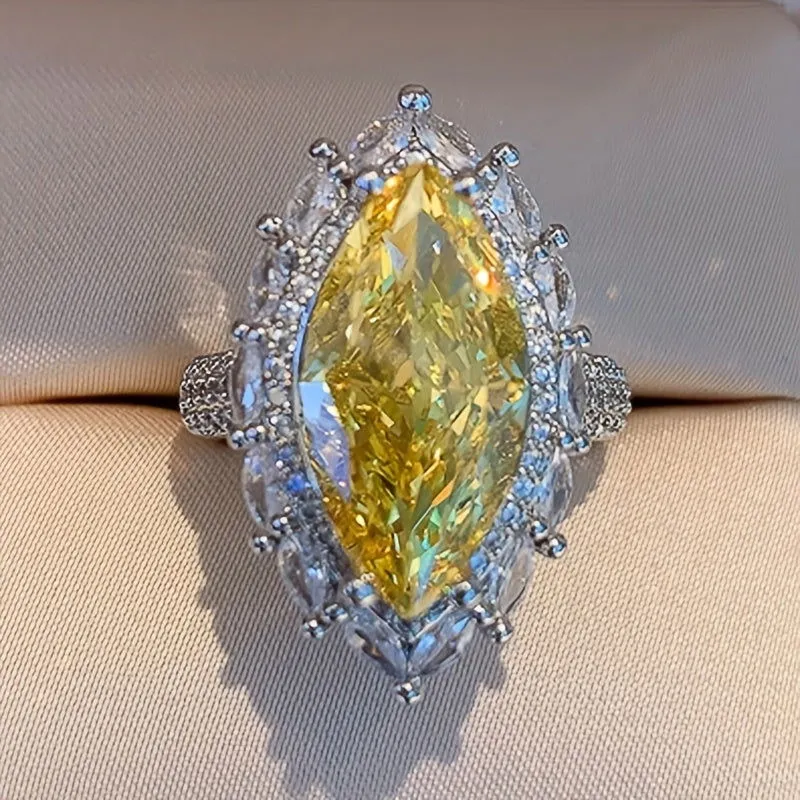 Horse Eye Shape Waterish Yellow Gemstone Ring