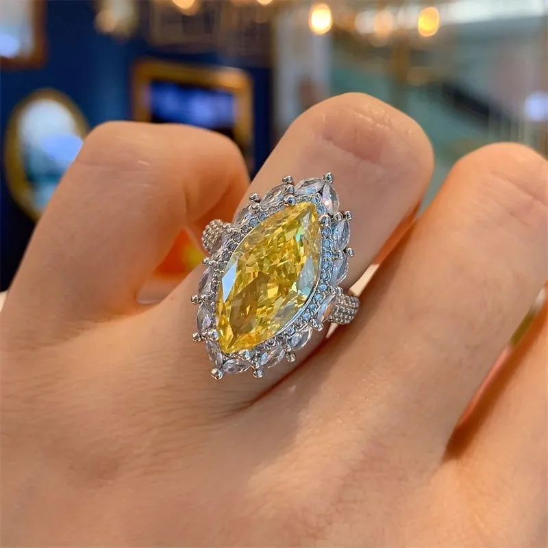 Horse Eye Shape Waterish Yellow Gemstone Ring