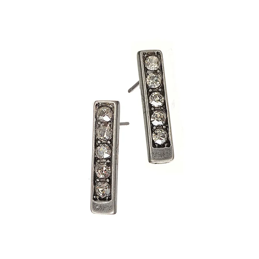 Hot Tomato Silver Totem Studs with Five Clear Crystals Earrings