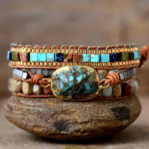 Jasper Charm & Beads Wrap Bracelet
