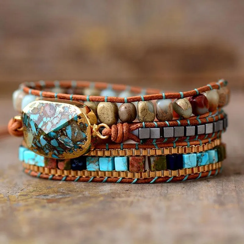 Jasper Charm & Beads Wrap Bracelet