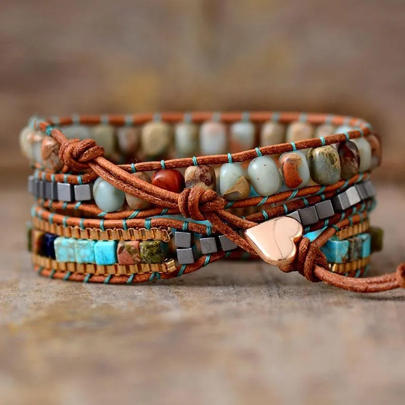 Jasper Charm & Beads Wrap Bracelet
