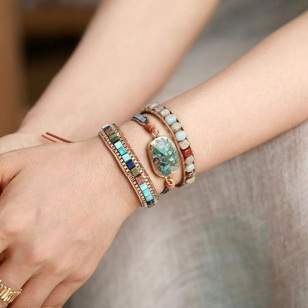 Jasper Charm & Beads Wrap Bracelet