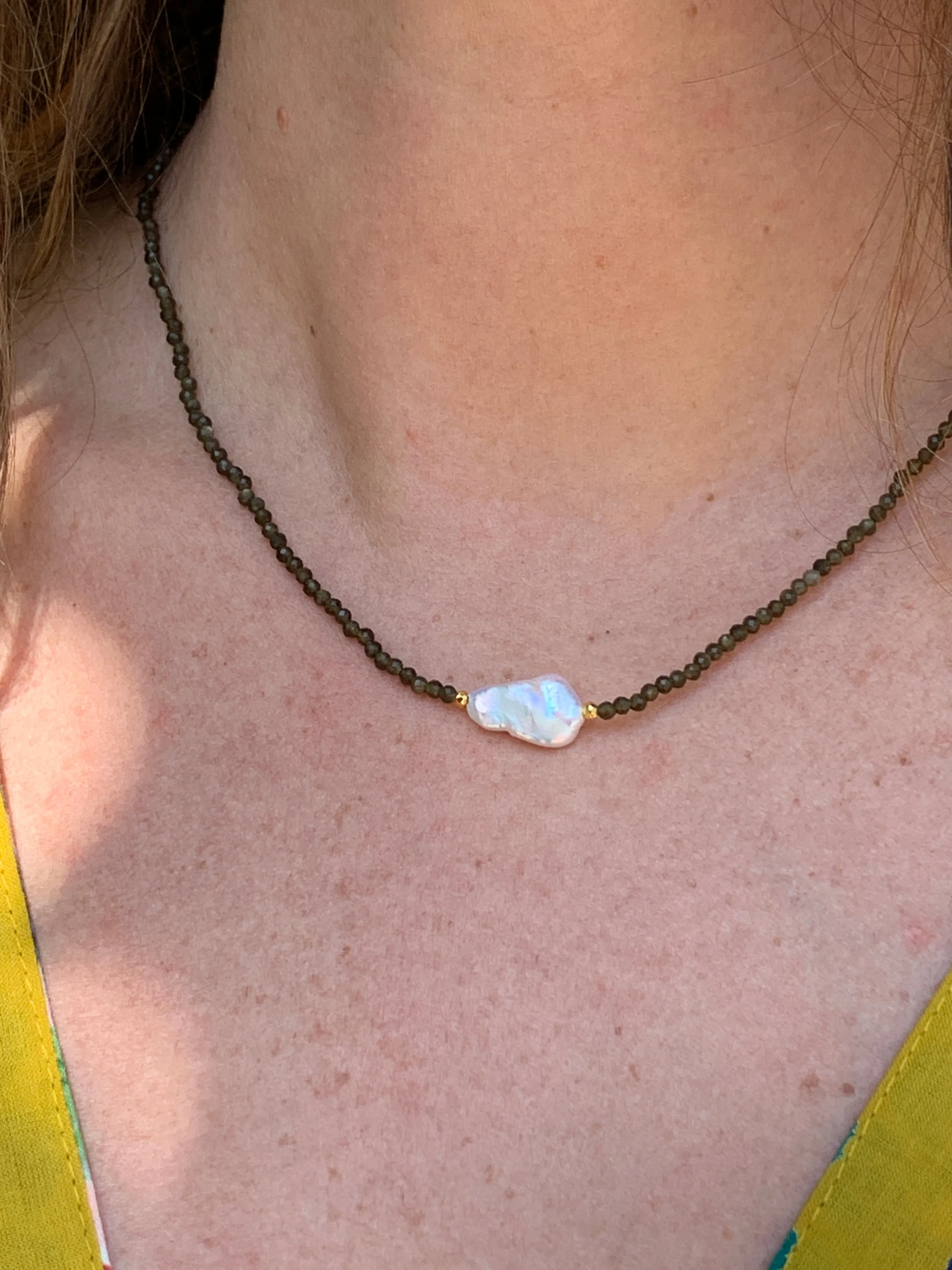 Keshi Pearl with Cats Eye beaded necklace