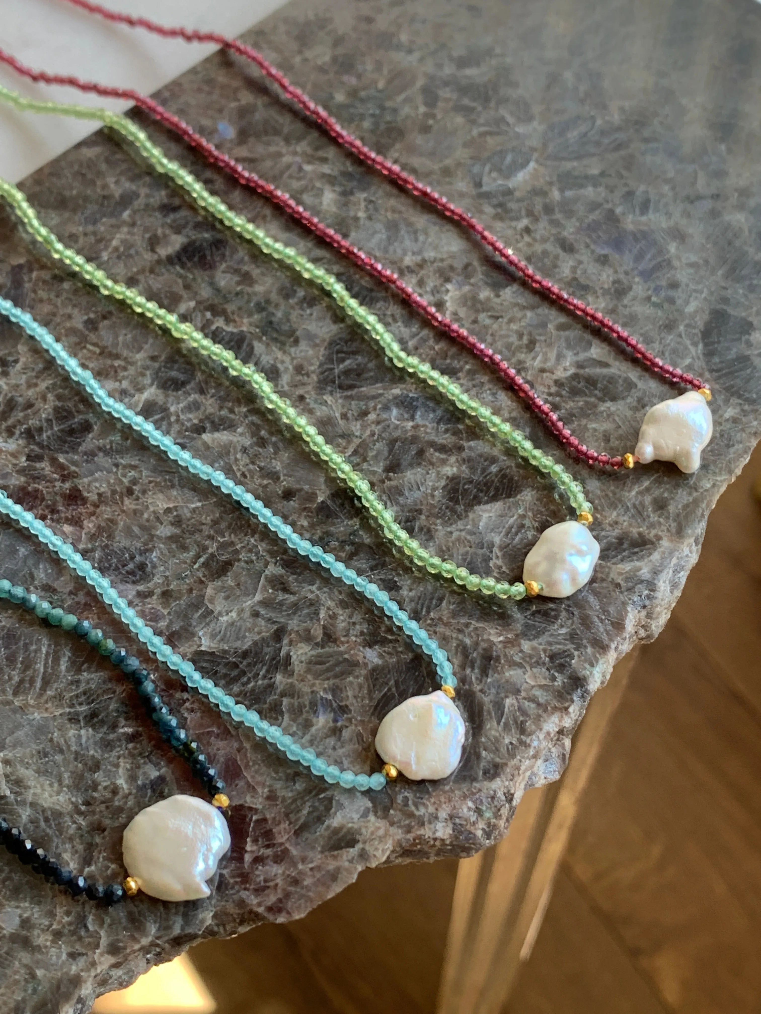 Keshi Pearl with Cats Eye beaded necklace