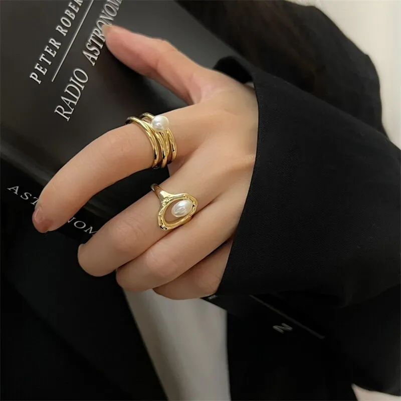 Korean Fashion Punk Geometric Gold Color Rings For Women