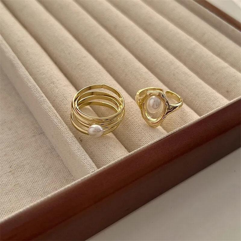 Korean Fashion Punk Geometric Gold Color Rings For Women