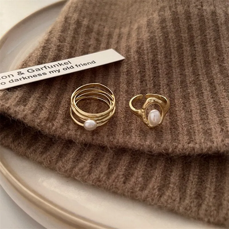Korean Fashion Punk Geometric Gold Color Rings For Women