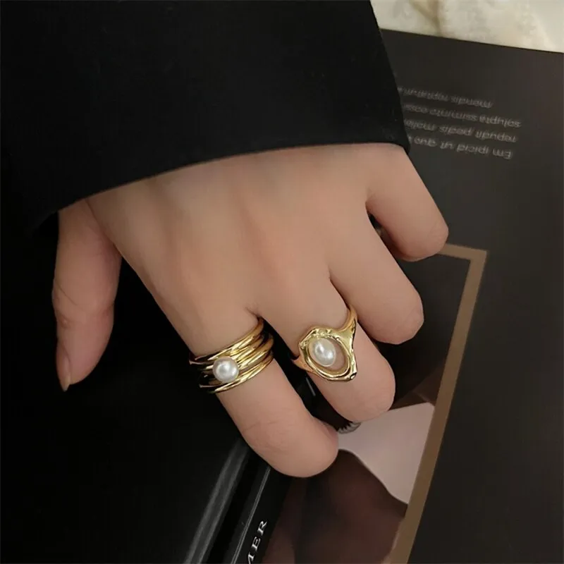Korean Fashion Punk Geometric Gold Color Rings For Women