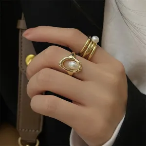 Korean Fashion Punk Geometric Gold Color Rings For Women