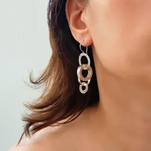Long Sterling Silver Multi Circle Hoop Stack Earrings