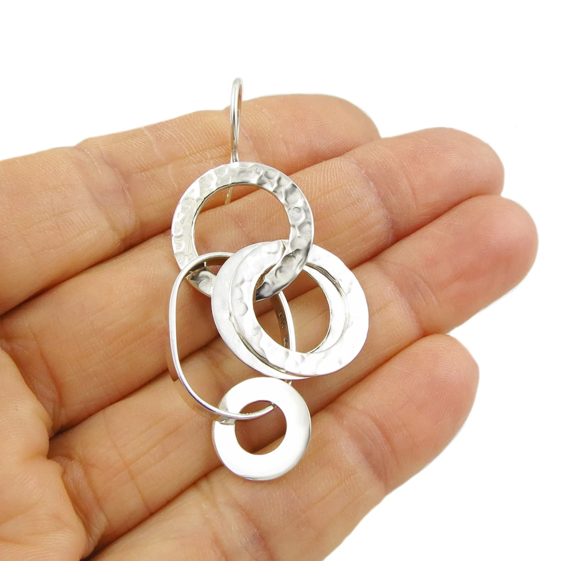 Long Sterling Silver Multi Circle Hoop Stack Earrings