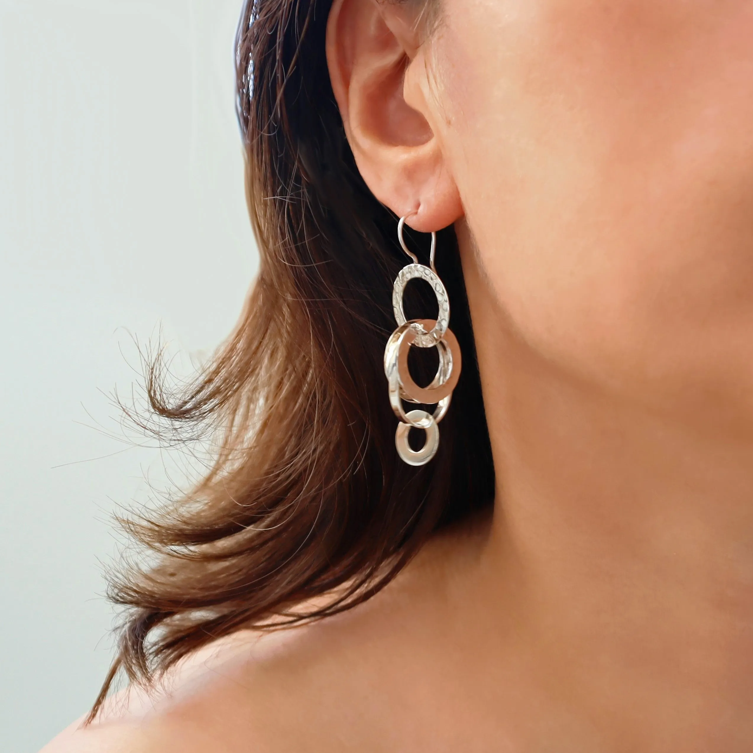 Long Sterling Silver Multi Circle Hoop Stack Earrings