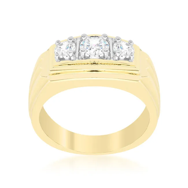LOVCIA Elegant Golden Triple Cubic Zirconia Ring