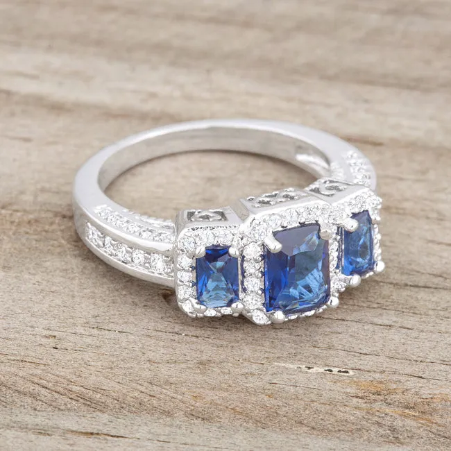 LOVCIA Elegant Trio Sapphire Rhodium Cocktail Ring - 2.3ct