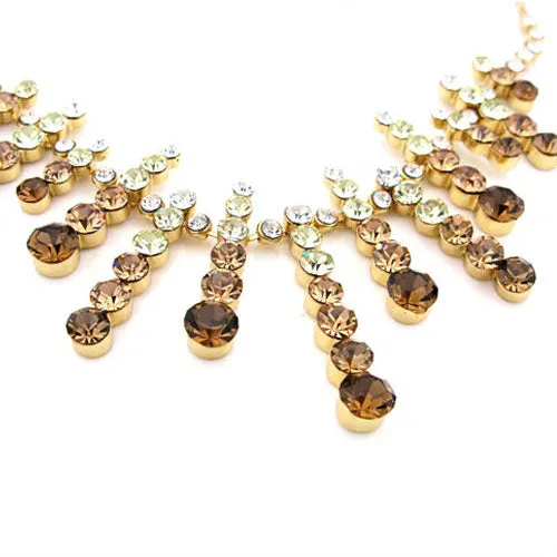 LUX Gradient Swarovski Rhinestone Burst Necklace Earrings Set Topaz