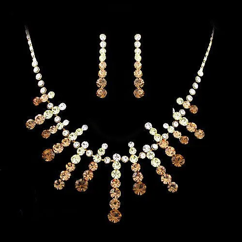 LUX Gradient Swarovski Rhinestone Burst Necklace Earrings Set Topaz