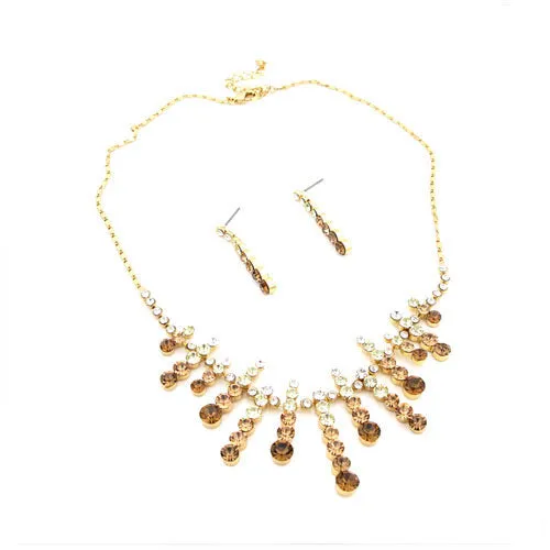 LUX Gradient Swarovski Rhinestone Burst Necklace Earrings Set Topaz