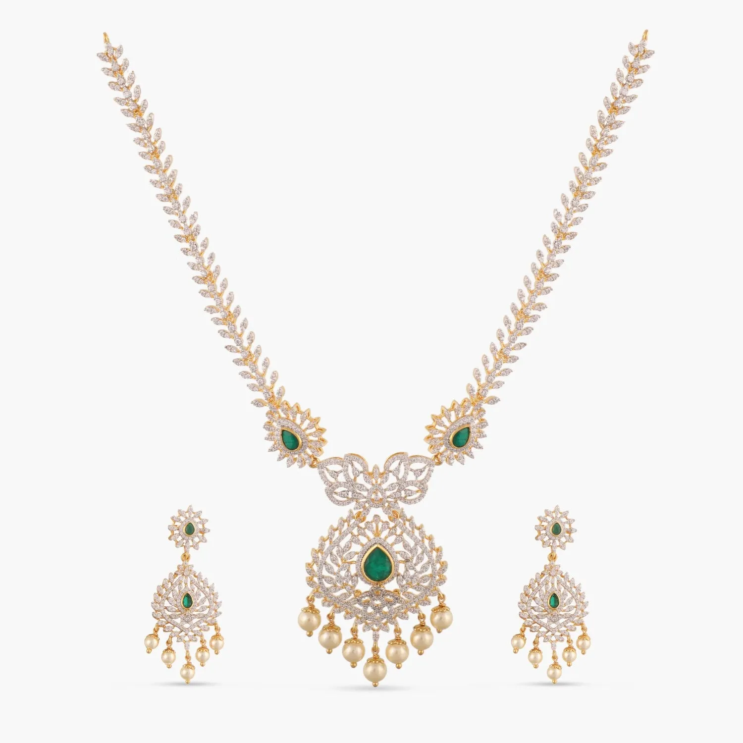 Manuja CZ Silver Necklace Set