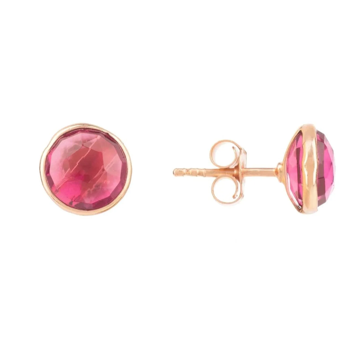 Medium Circle Gemstone Earrings in Rose Gold & Pink Tourmaline