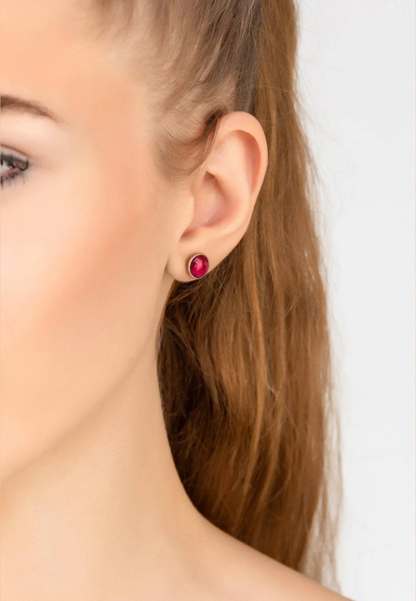 Medium Circle Gemstone Earrings in Rose Gold & Pink Tourmaline