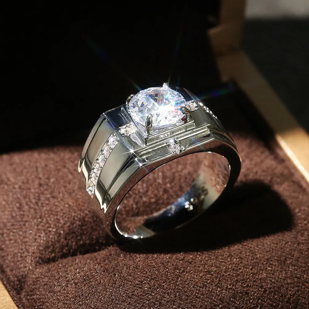 Men Rings for Wedding Engagement Solitaire Shiny Cubic Zirconia Marriage Rings