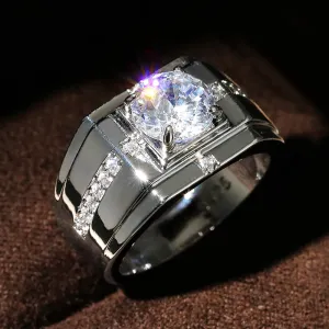 Men Rings for Wedding Engagement Solitaire Shiny Cubic Zirconia Marriage Rings