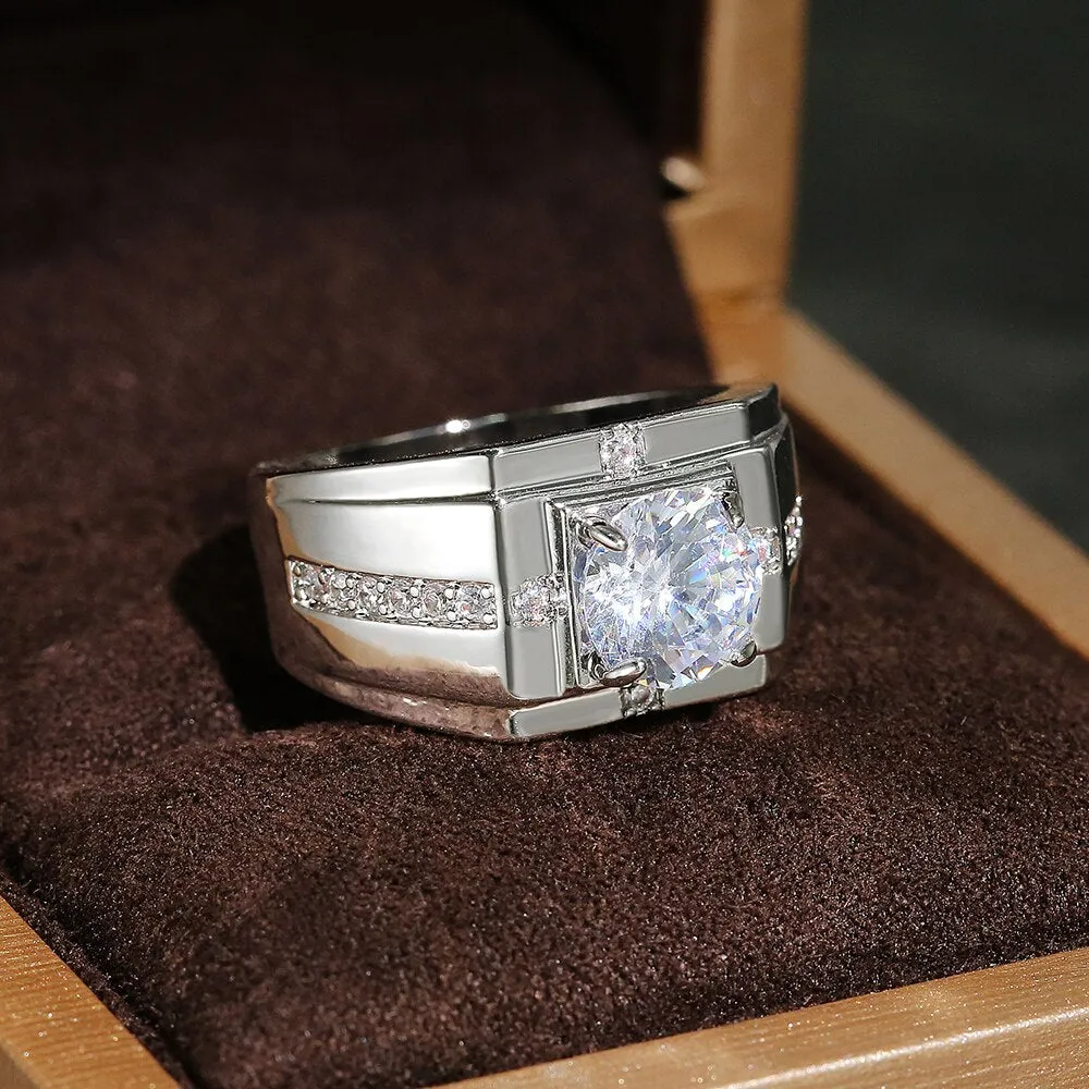 Men Rings for Wedding Engagement Solitaire Shiny Cubic Zirconia Marriage Rings