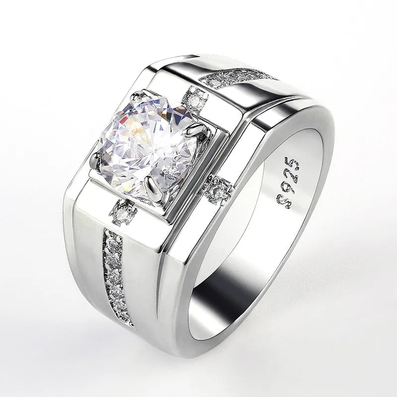 Men Rings for Wedding Engagement Solitaire Shiny Cubic Zirconia Marriage Rings