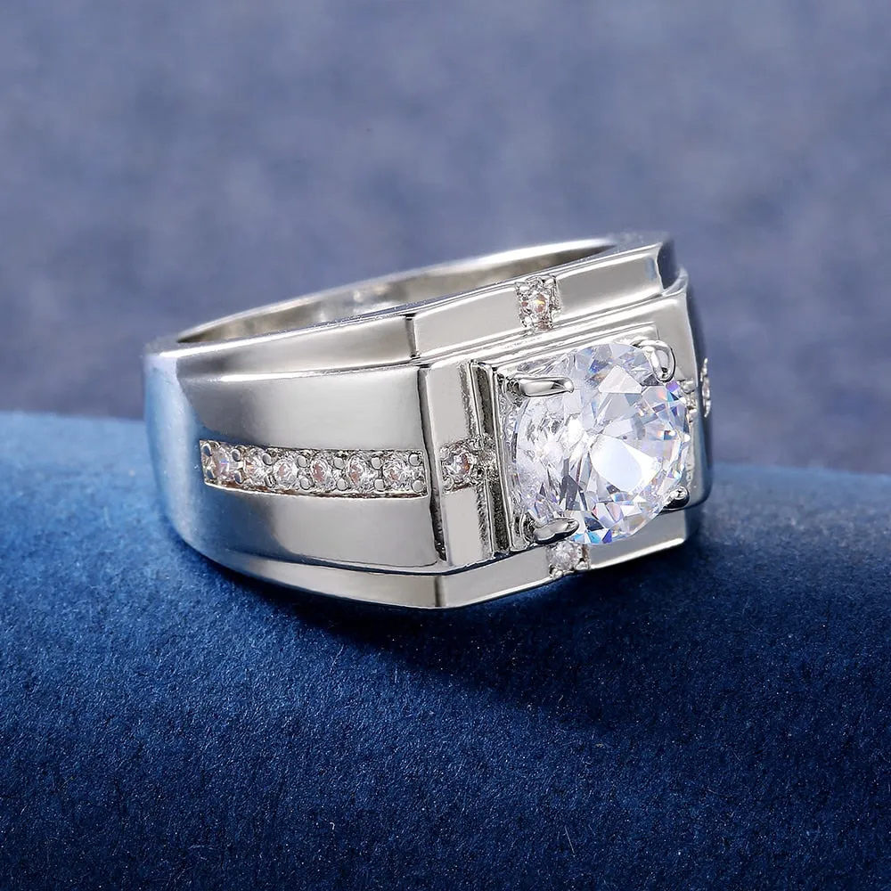 Men Rings for Wedding Engagement Solitaire Shiny Cubic Zirconia Marriage Rings