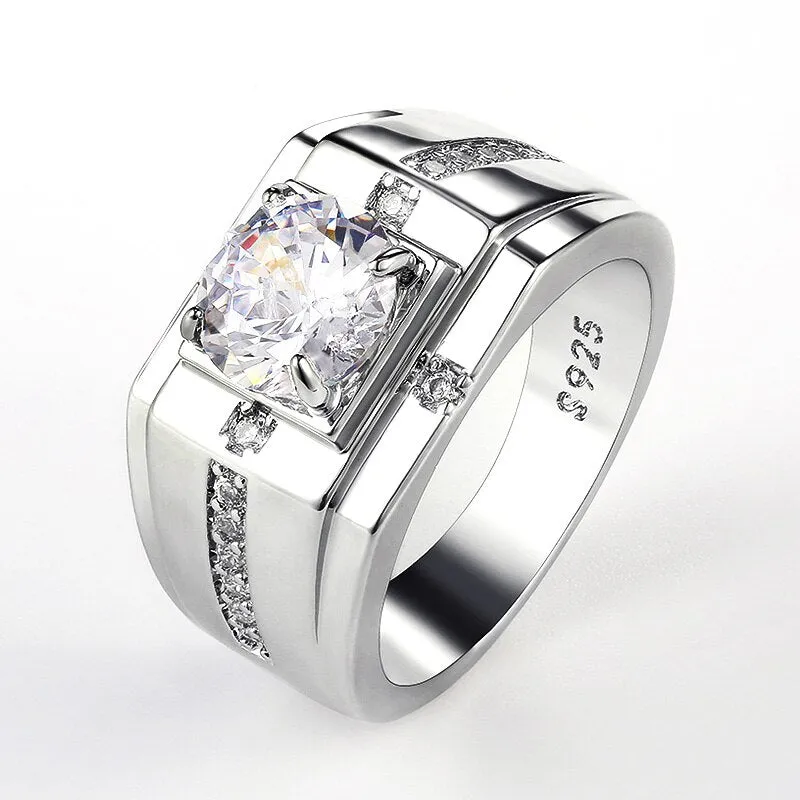 Men Rings for Wedding Engagement Solitaire Shiny Cubic Zirconia Marriage Rings