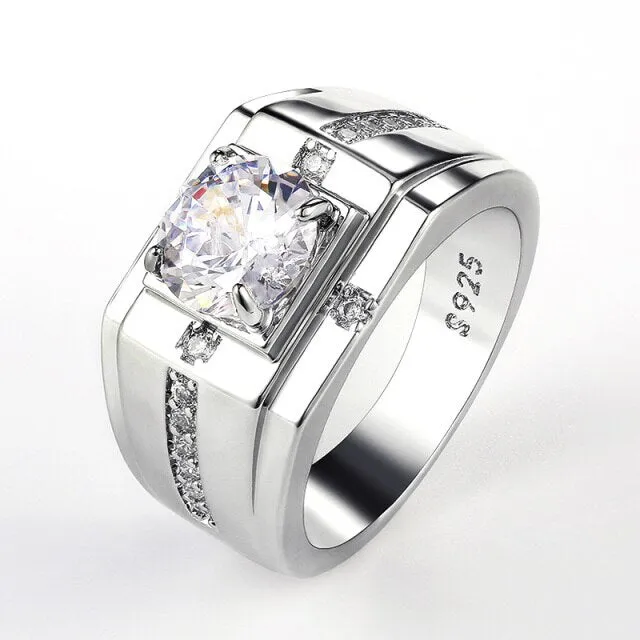 Men Rings for Wedding Engagement Solitaire Shiny Cubic Zirconia Marriage Rings